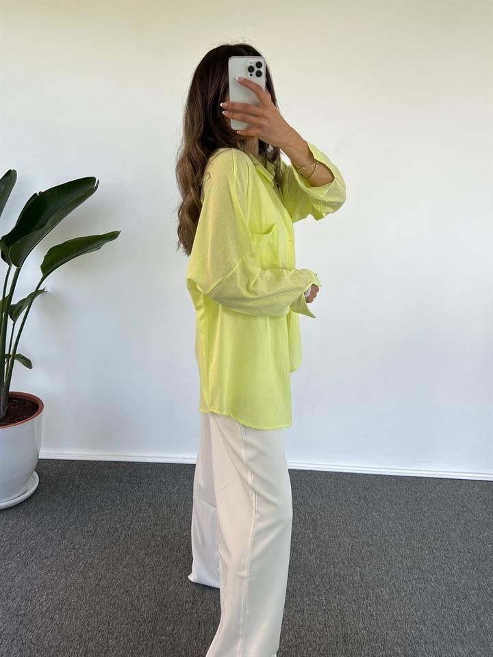 Caliope Sarı Keten Oversize Gömlek