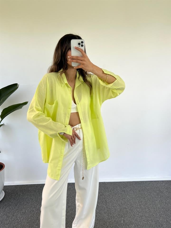 Caliope Sarı Keten Oversize Gömlek