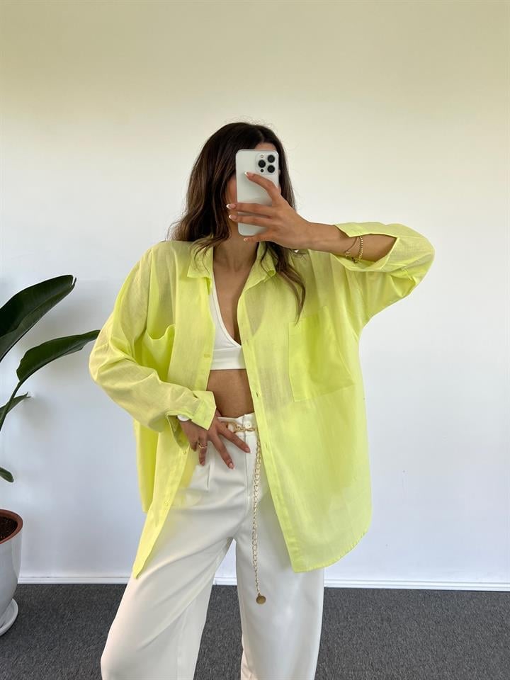 Caliope Sarı Keten Oversize Gömlek