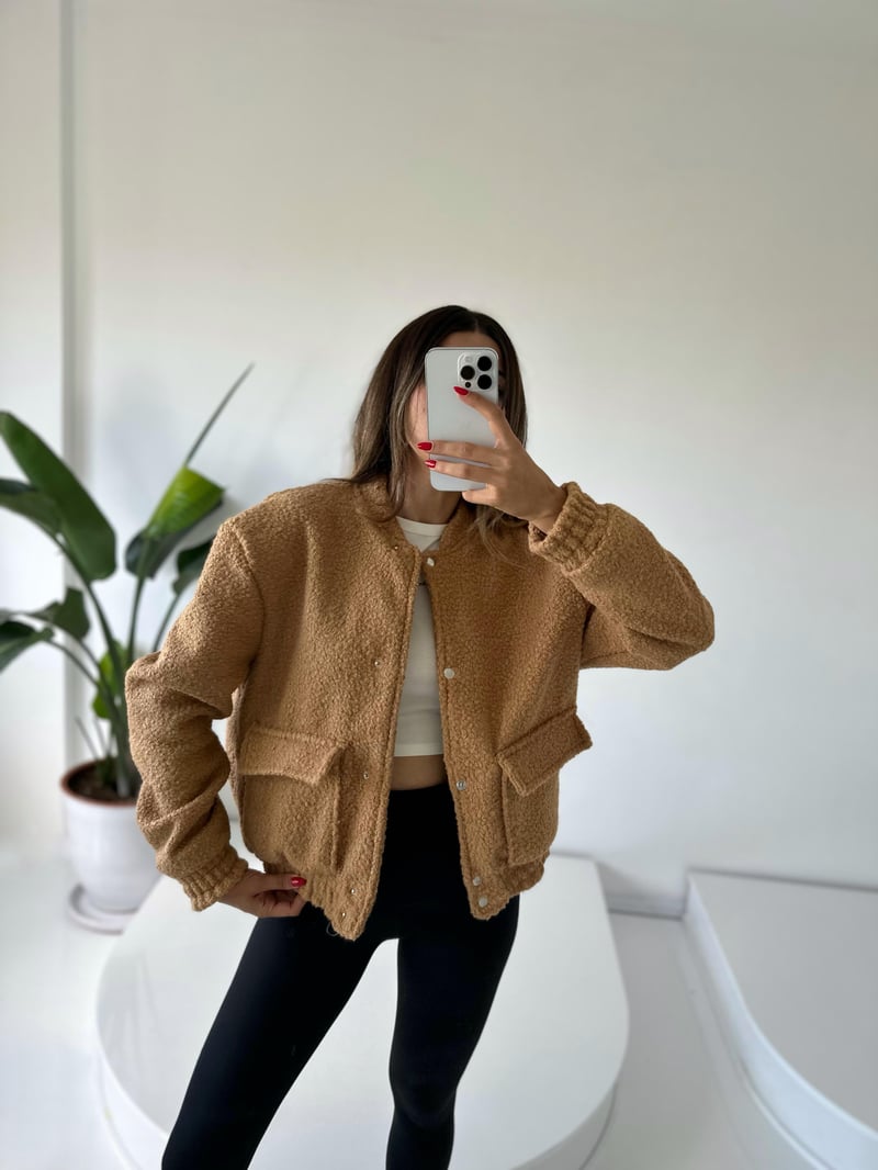 Camel Buklet Teddy Bomber Ceket