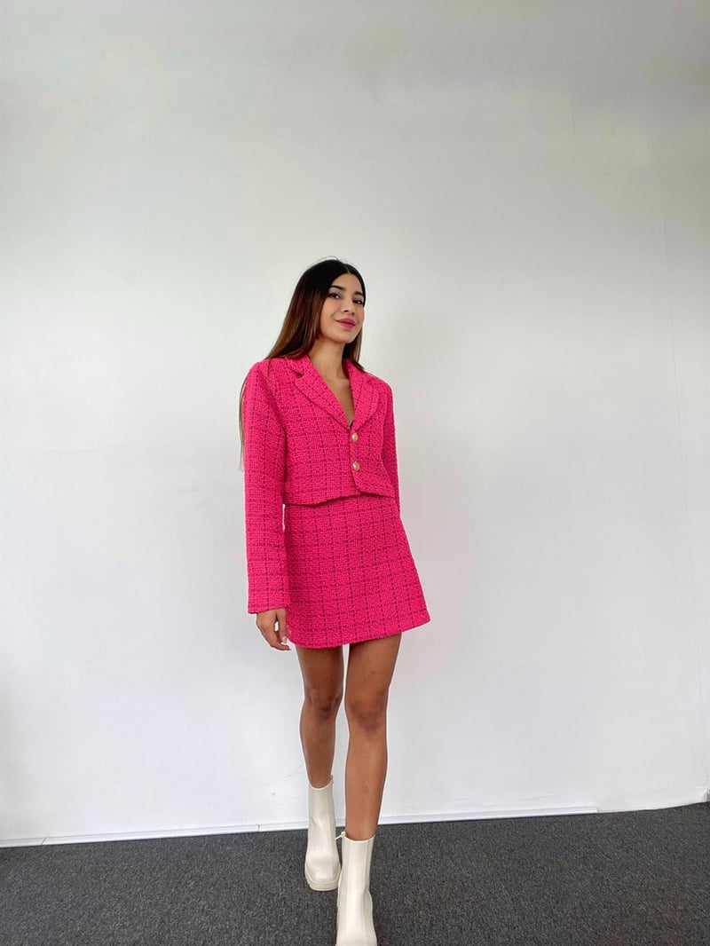 Candelaria Pembe Tüvit Ceket Şort Etek Takım