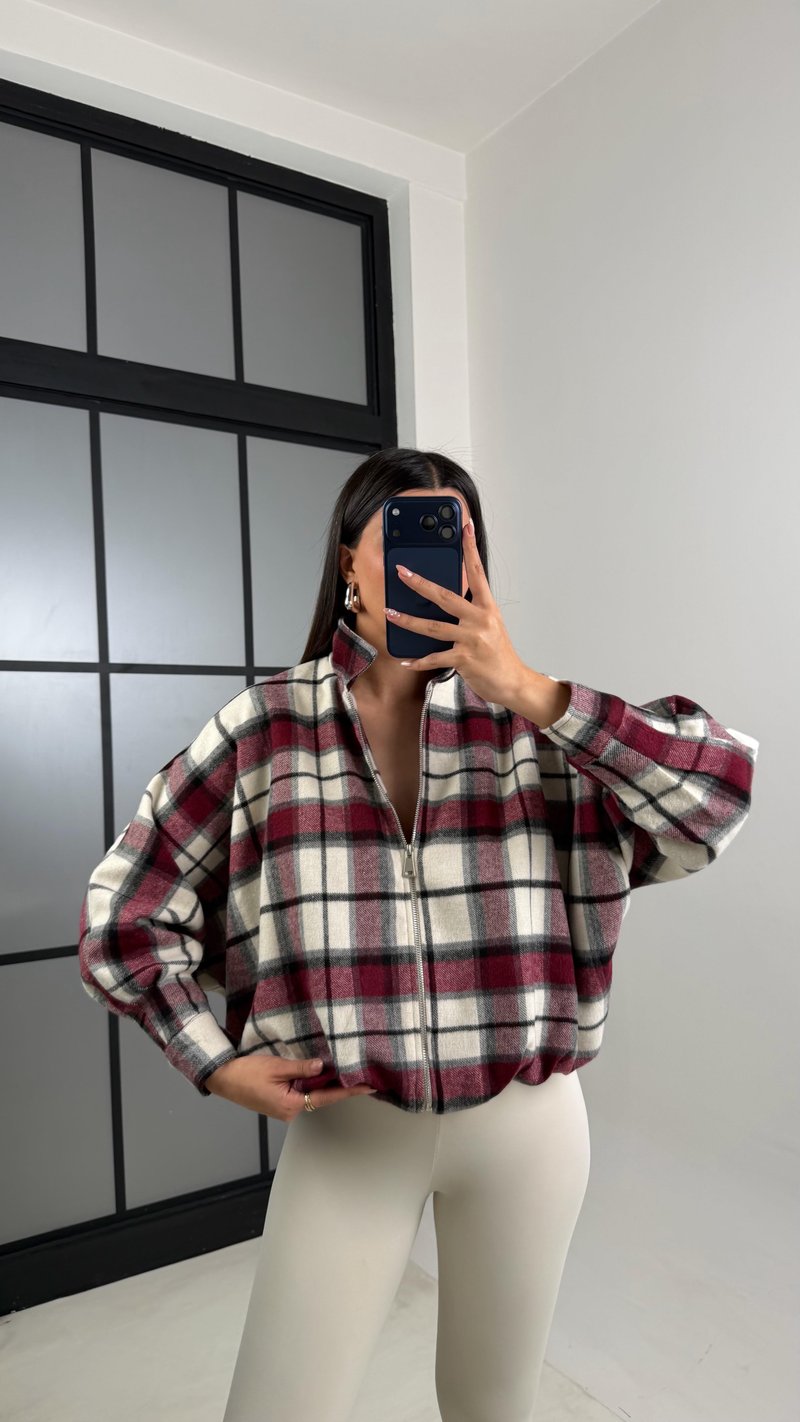 Bordo Ekoseli Astarlı Bomber Ceket GAUS-00810