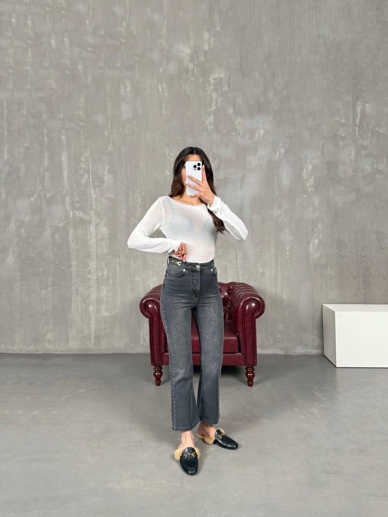 Loka Füme Gold Detaylı Flare Jean