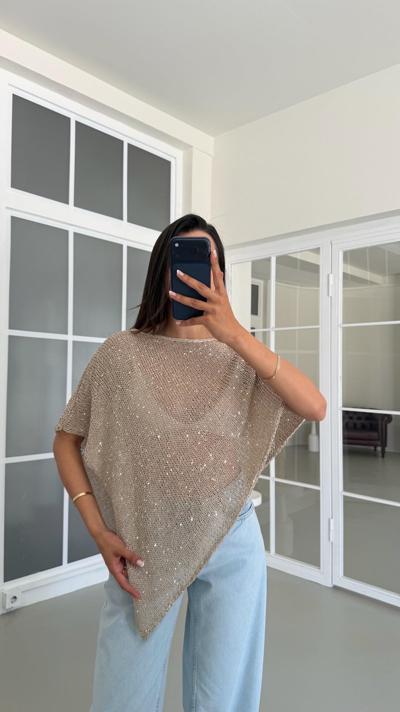 Vizon Pullu Asimetrik Yaka Triko Bluz GAUS-01700