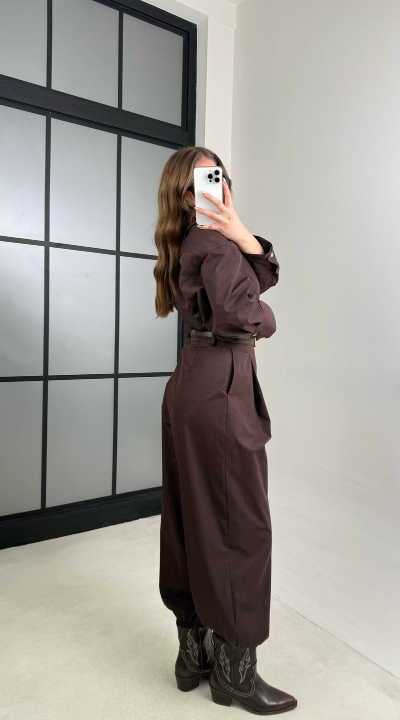 Acı Kahve Gömlek Paça Lastikli Pantolon İkili Takım GAUS-01114