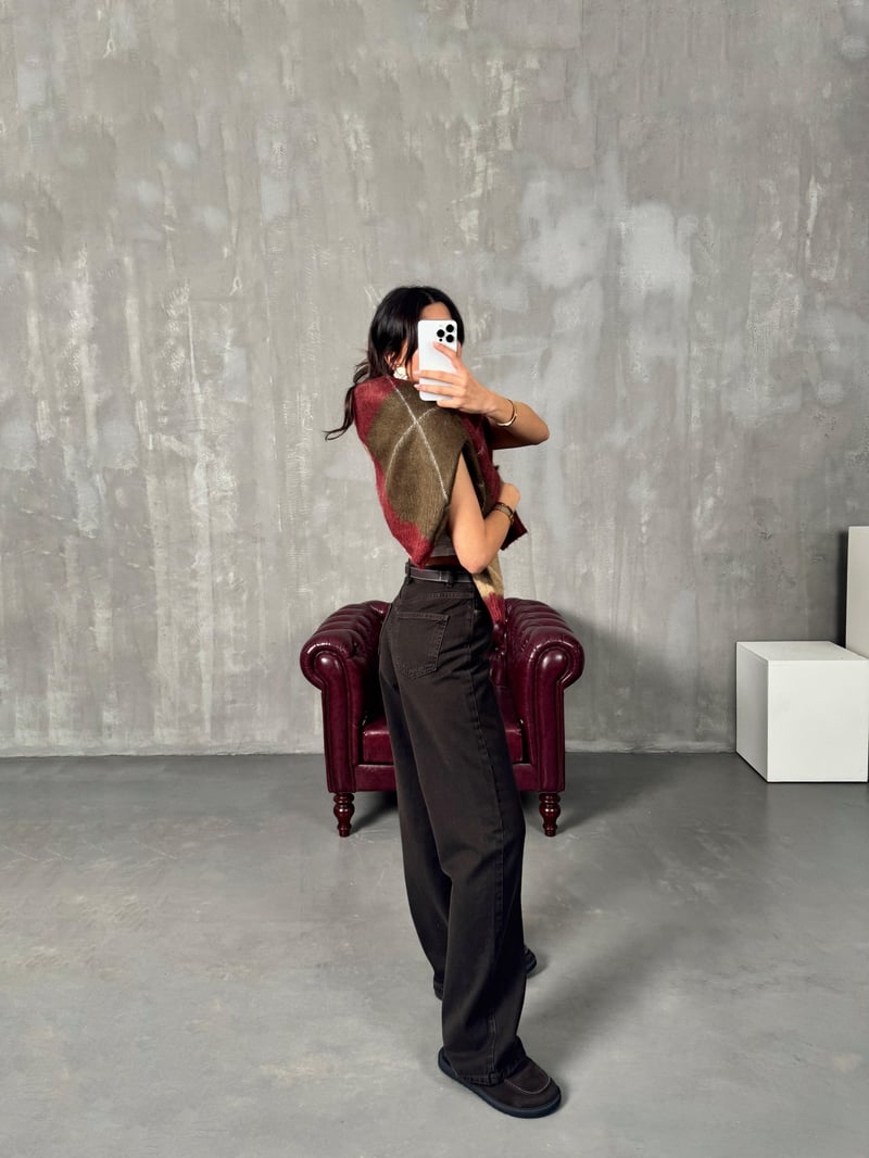 Targi Kahve Yüksek Bel Wide Leg Jean