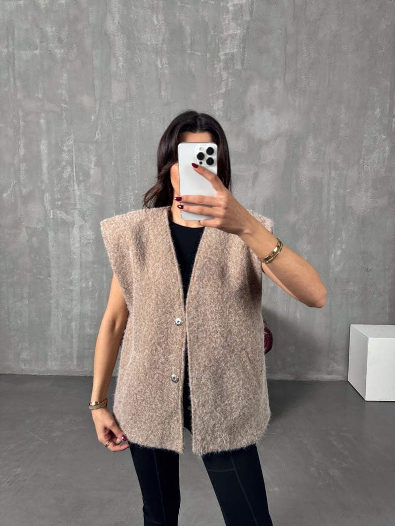 Ares Sütlü Kahve Vatkalı Kırçıllı Astarlı Yelek