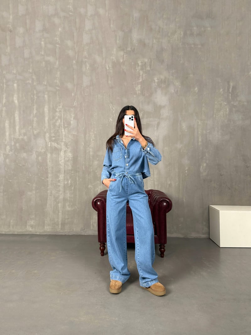 Ravita Açık Mavi Düğmeli Tasarım Premium Denim Takım