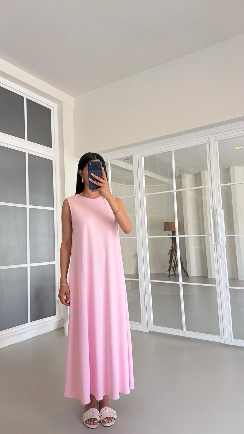 Pembe Sıfır Kol Basic Modal Elbise GAUS-01522