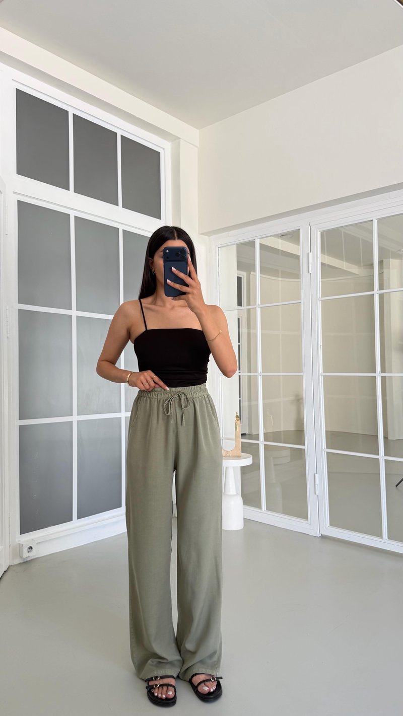 Yeşil Yıkamalı Beli Lastikli Tencel Pantolon GAUS-01678