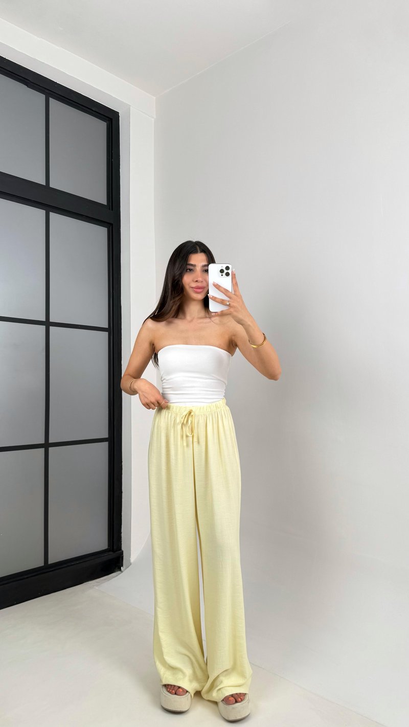 Sarı Beli Lastikli Çilek Kumaş Pantolon Gaus00571