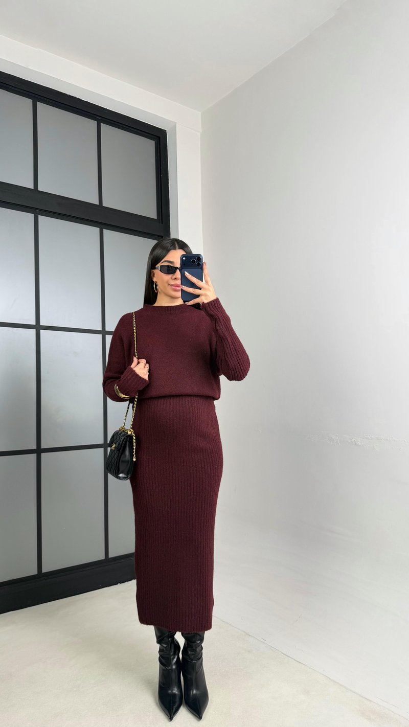 Bordo Maxi Boy Triko Elbise GAUS-01083