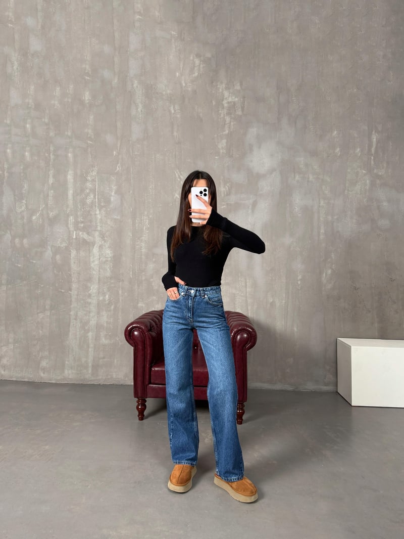 Cers Mavi Yıkamalı ZR Model Wide Leg Jean