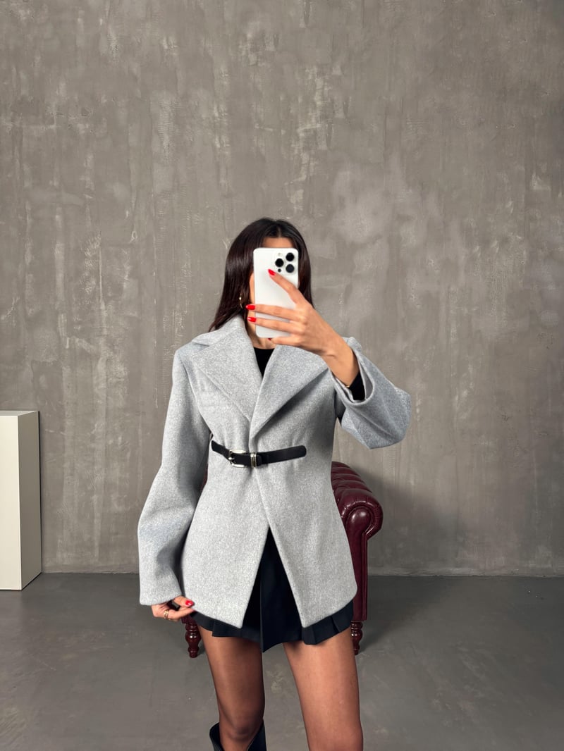 Antony Gri MD Model Belden Kemer Detaylı Astarlı Ceket