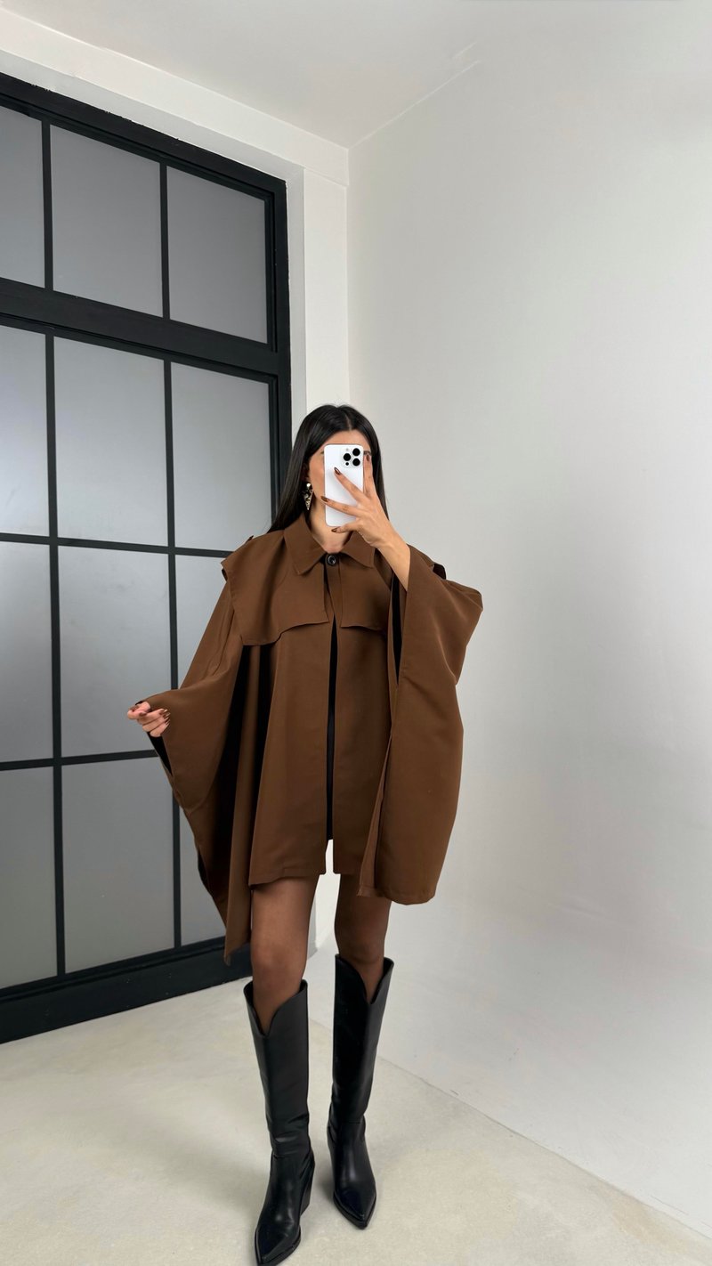 Kahve Premium Tasarım Panço Trençkot GAUS-00156