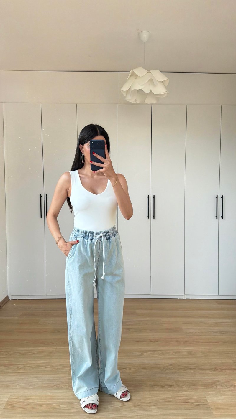 Buz Mavi Beli Lastikli Denim Pantolon GAUS-01576