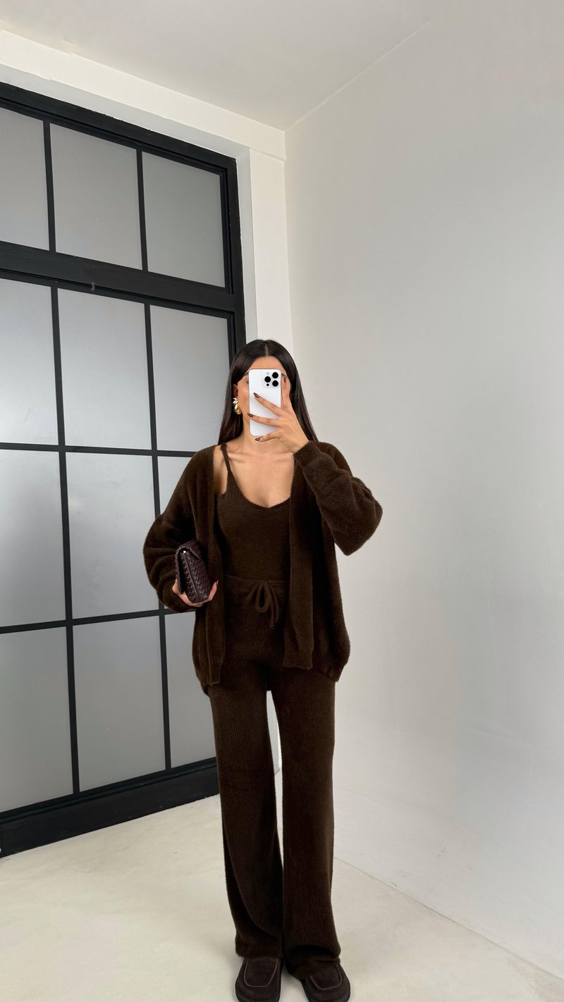 Kahve 3lü Peluş Tüylü Takım GAUS-00441