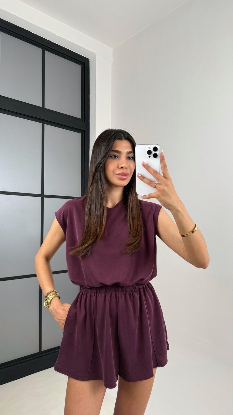 Mürdüm Oys Muadil Sırt Dekolteli Modal Şortlu Tulum Gaus00596