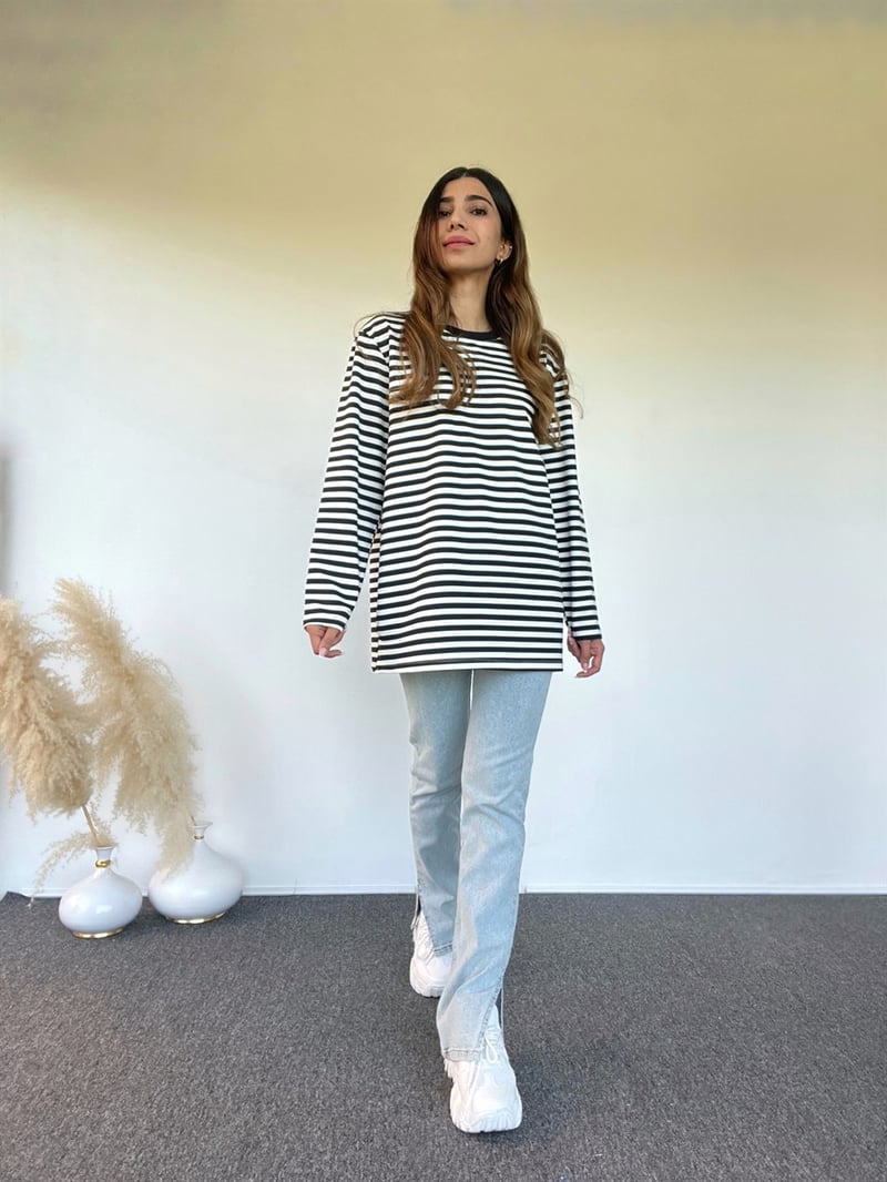 Çizgili Basic Sweatshirt