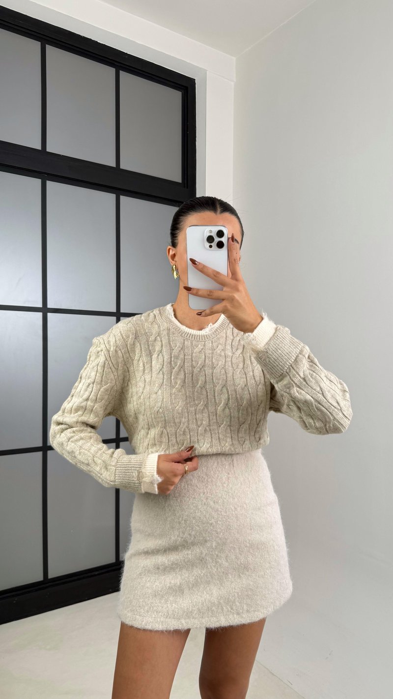 Taş Yakası Melanj Örgü Kazak GAUS-00460