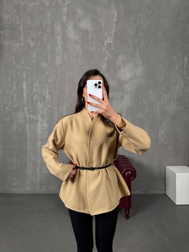 Vita Camel Kemerli Kaşe Ceket