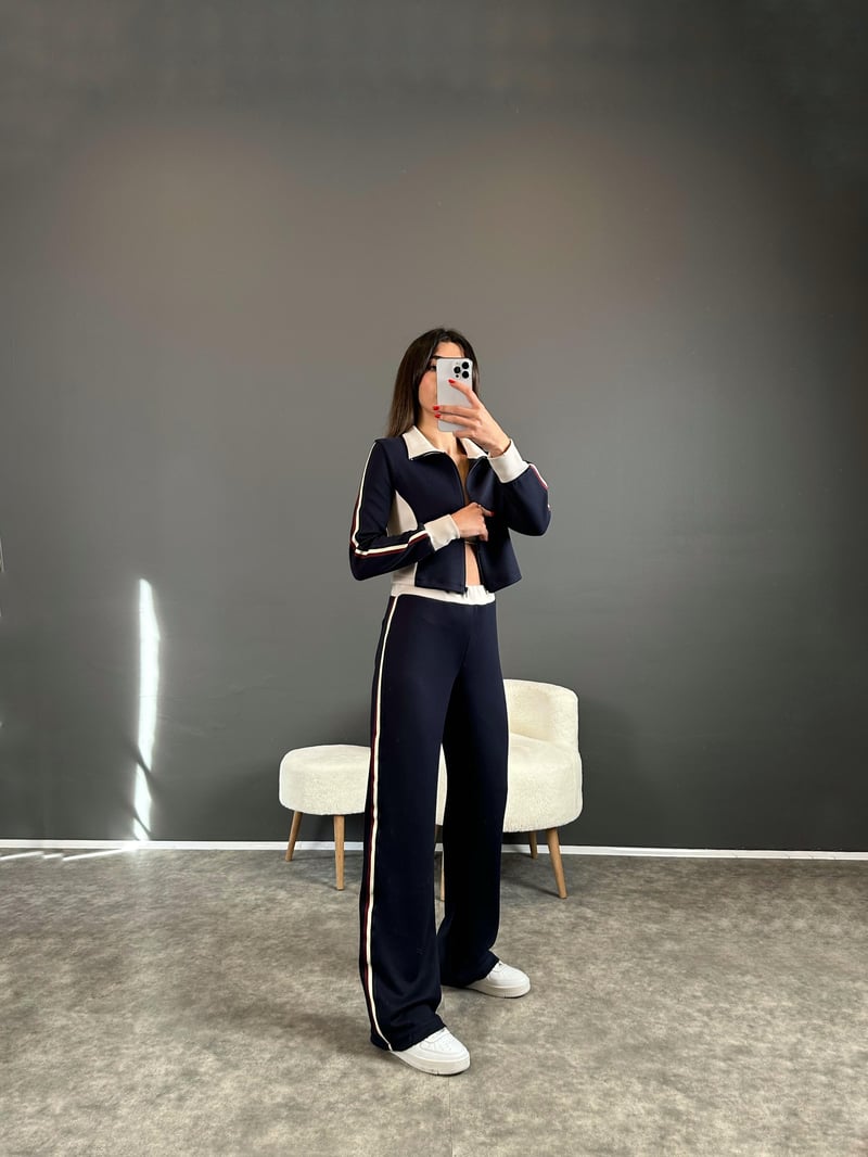 Motta Lacivert Model Şeritli İkili Takım