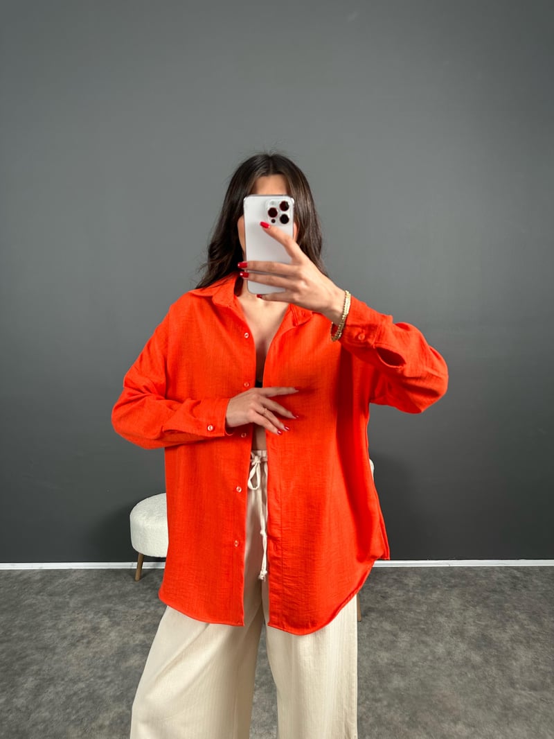 Daria Nar Çiçeği Keten Oversize Gömlek