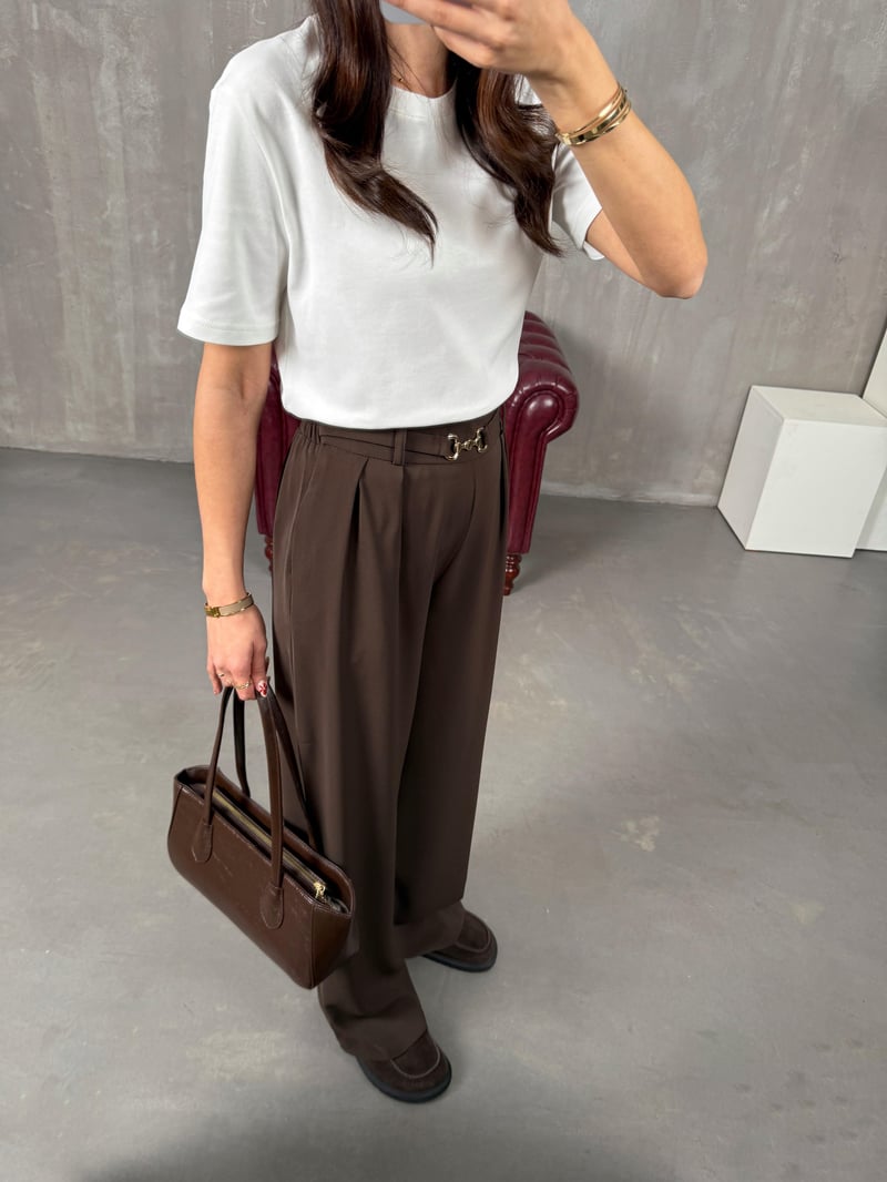 Lones Kahve Kemer Detaylı Pantolon