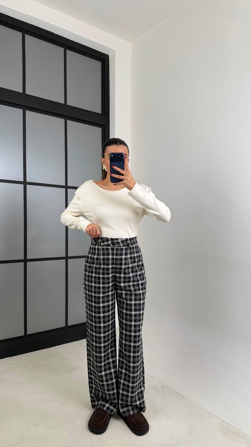 Siyah Cepli Ekoseli Pantolon GAUS-00806