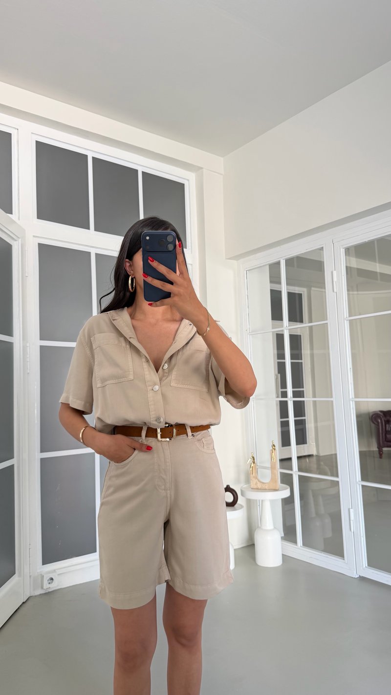 Taş Kemerli Tencel Denim Tulum GAUS-01863