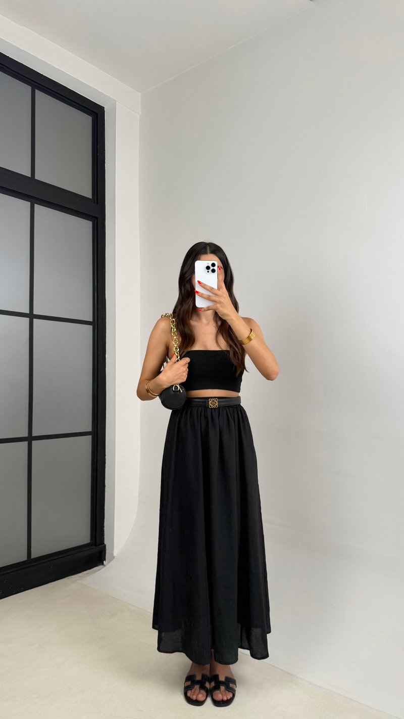Siyah Cep Detaylı Basic Tencel Etek GAUS-0045