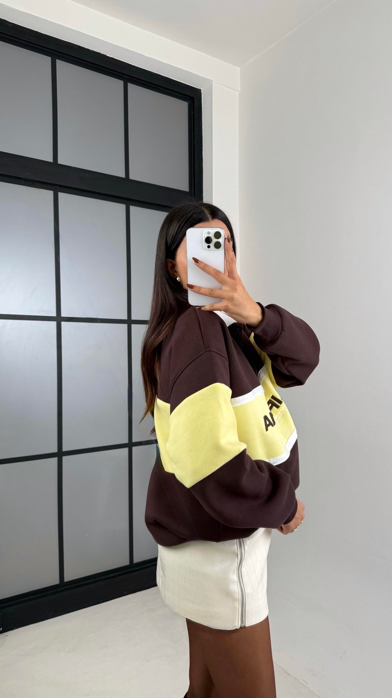 Kahve California Yazılı Şardonlu 3 İplik Sweatshirt GAUS-00471