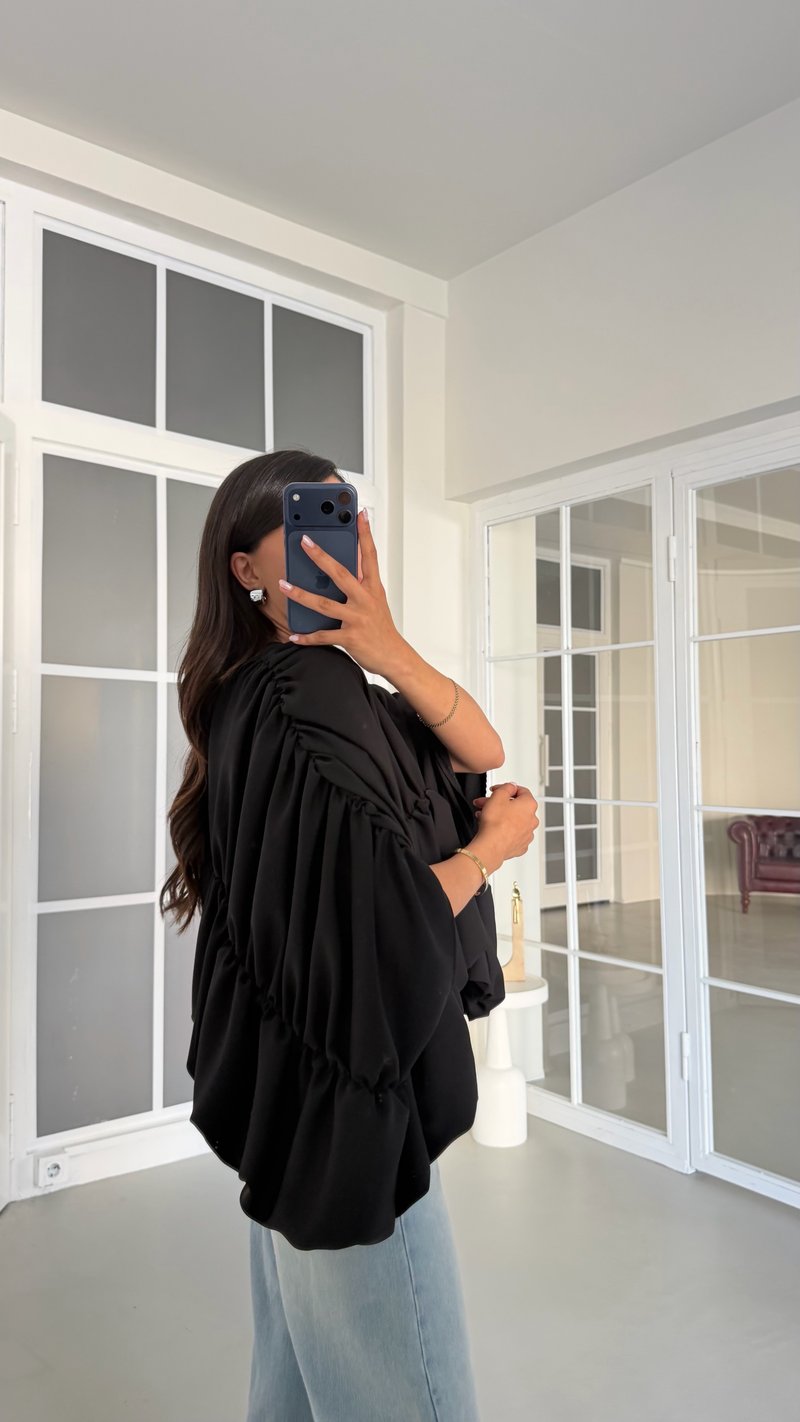 Siyah Drapeli Oversize Bluz GAUS-01767