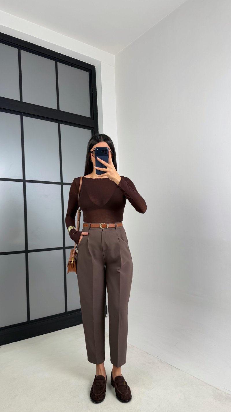 Acı Kahve Kemerli ZR Model Pantolon GAUS-00816