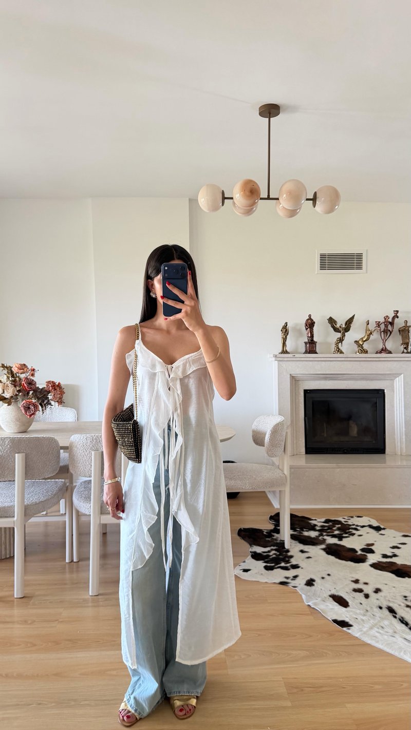 Beyaz Fırfır Detaylı Tasarım Kimono GAUS-01619