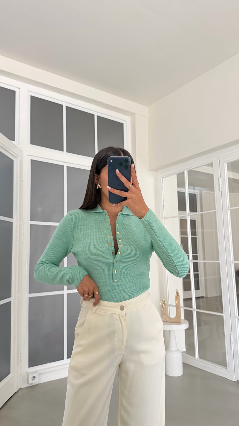 Yeşil Polo Yaka Triko Bluz GAUS-02090