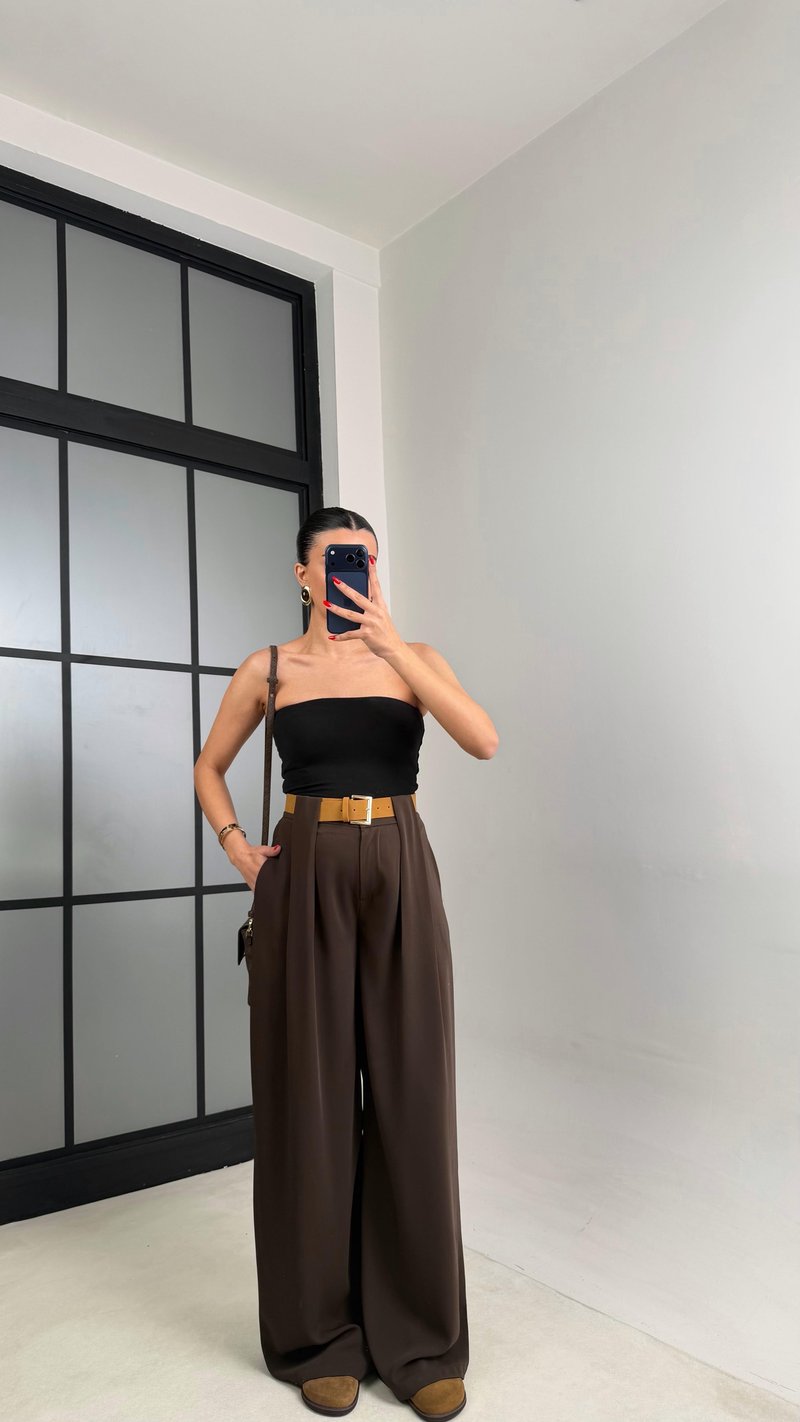 Kahve Kemerli Tasarım Premium Pantolon GAUS-00993