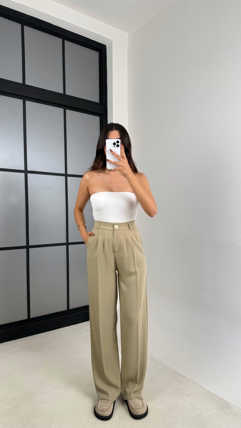 Yeşil Gold Düğmeli Beli Lastikli Premium Pantolon GAUS-00141