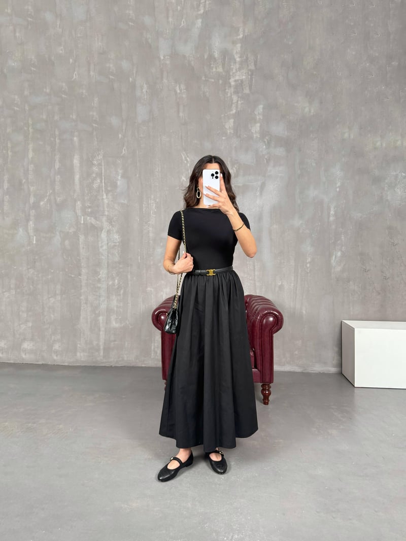 Nox Siyah Kısa Kol Pinterest Elbise