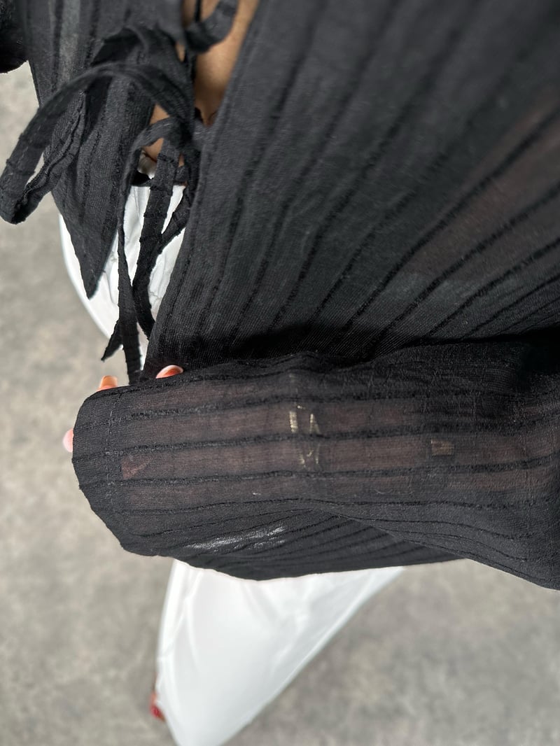 RY Siyah Transparan Önden Bağlamalı Bluz 