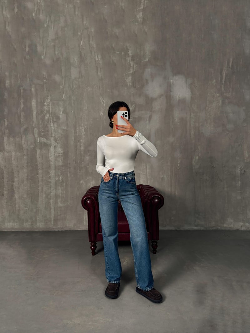 Pooki Mavi Yıkamalı Wide Leg ZR Jean