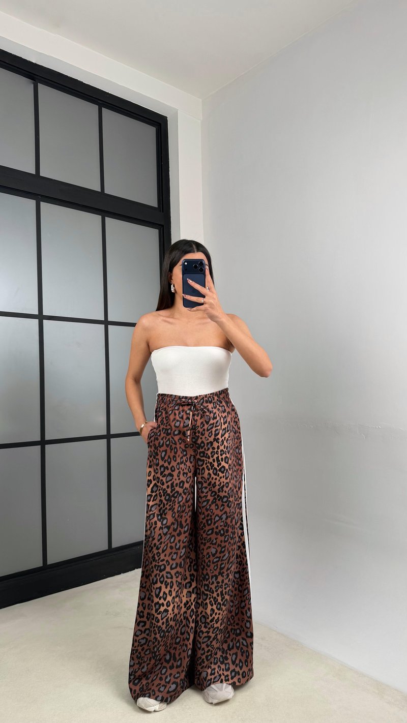 Leopar Şerit Detaylı Beli Lastikli Pantolon GAUS-01141