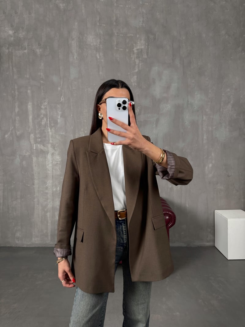 Vena Kahve Astarlı Vatkalı Blazer Ceket