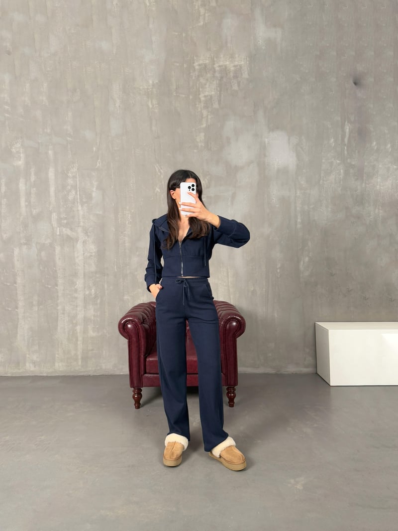 Juno Lacivert ZR Model Selanik Kumaş Kapüşonlu Takım