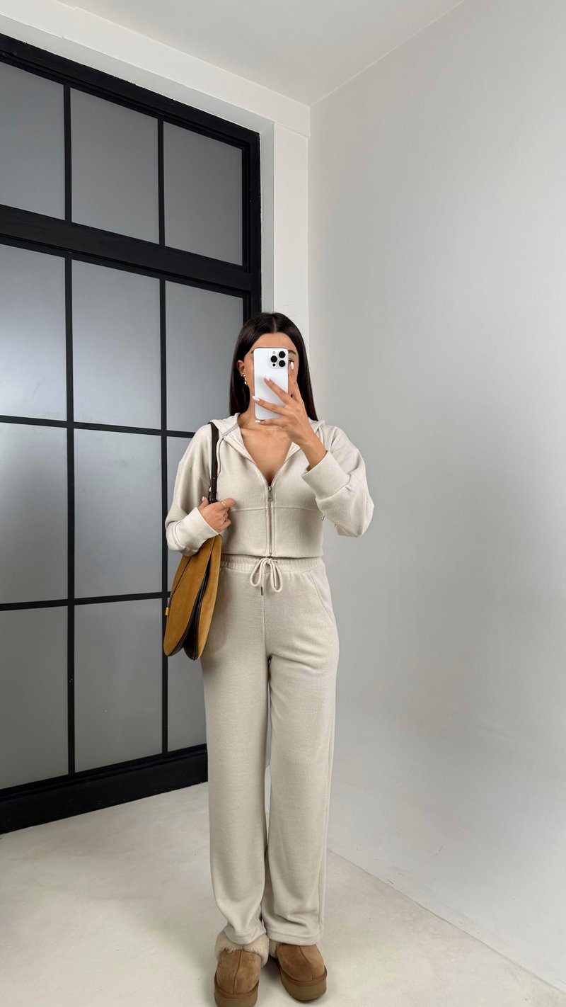 Taş Hırka Beli Lastikli Pantolon İkili Selanik Kumaş Takım GAUS-00523