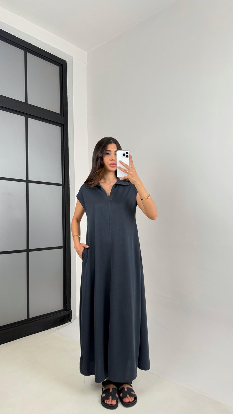 Lacivert MD Muadil Polo Yaka Cepli Basic Elbise Gaus00568