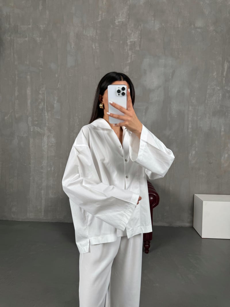 Beyaz Poplin Oversize Gömlek Gaus00066