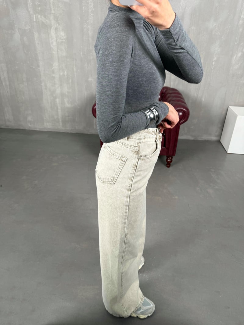 Hector Yıkamalı Bej Wide Leg Jean