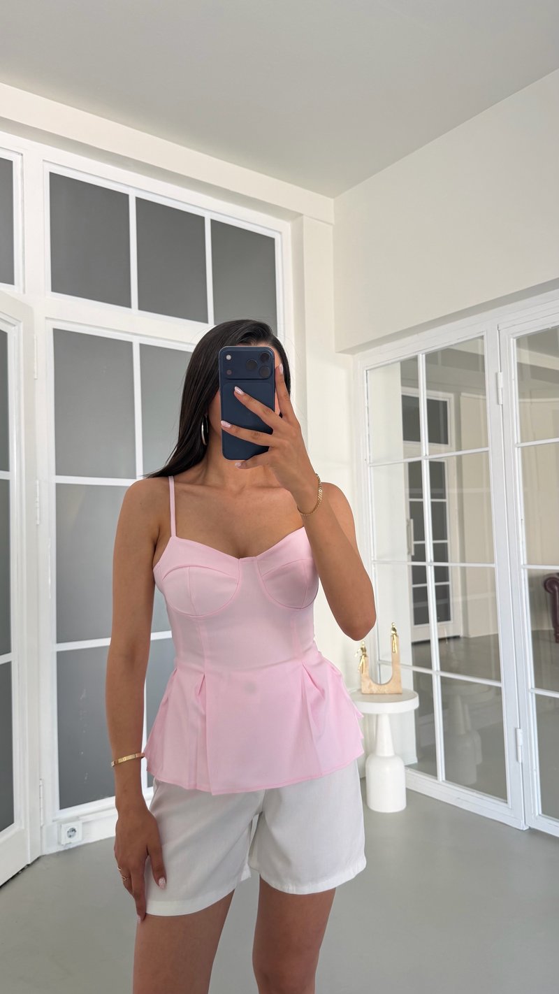 Pembe Ayarlanabilir Askılı Likralı Korse GAUS-01719