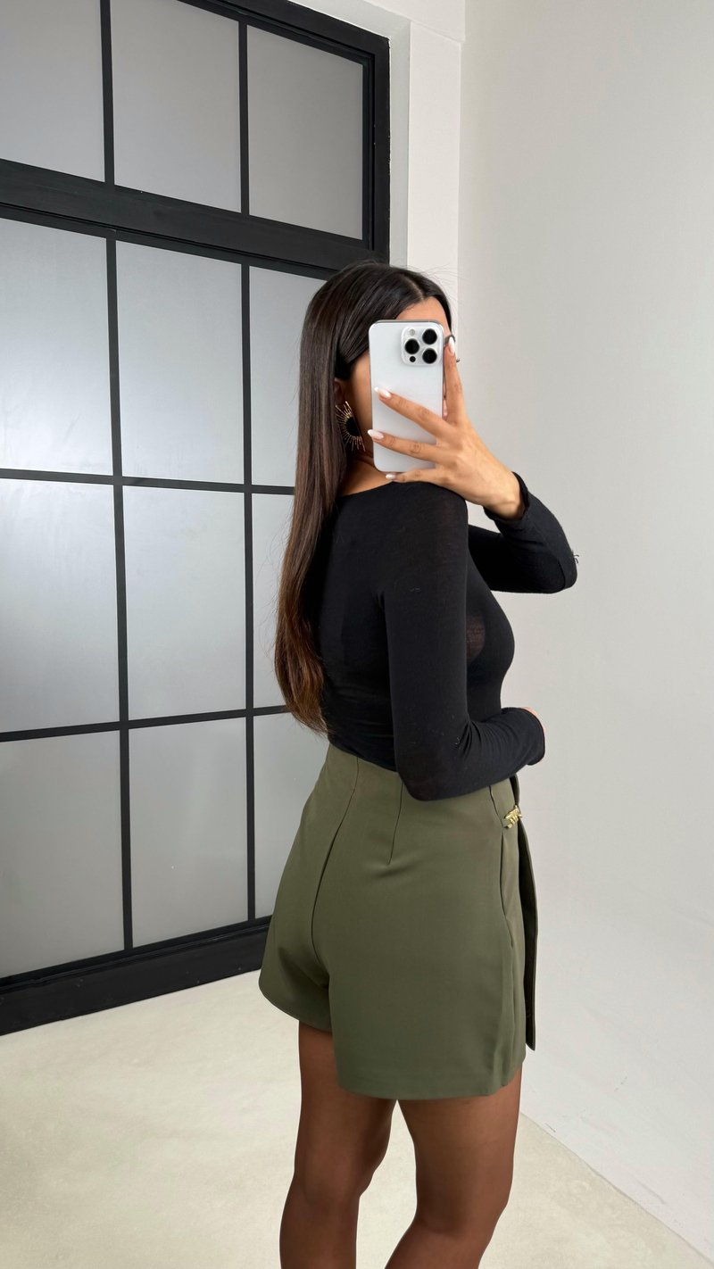 Haki Zincir Detaylı Şort Etek GAUS-00590